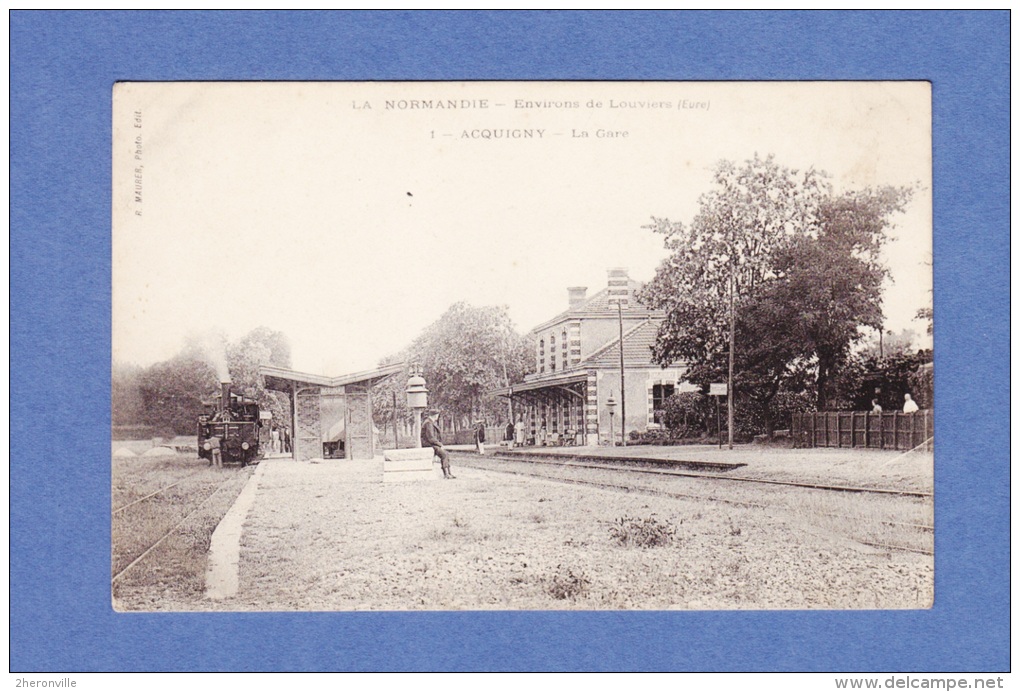 CPA - ACQUIGNY - La Gare - Train  Locomotive à Voie étroite - Acquigny