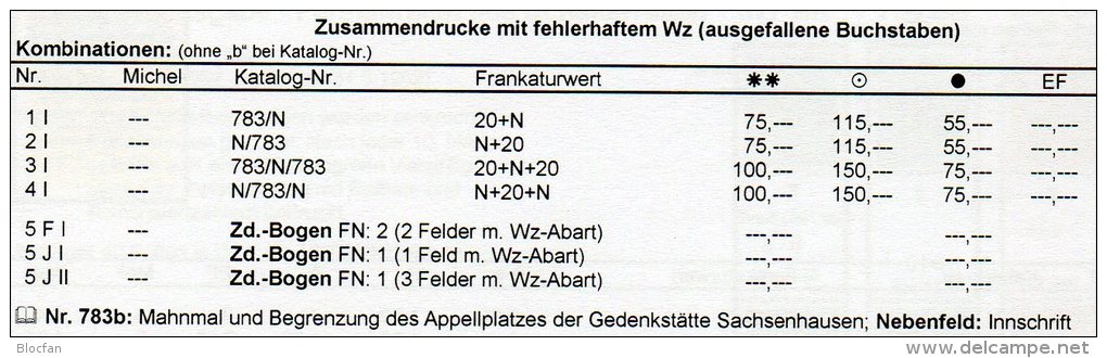 Glockenturm 1961 Gedenkstätte Sachsenhausen WZ-Abart DDR 783+ W24 I O 56€ Denkmal Architectur Tower Se-tenant Of Germany - Plaatfouten En Curiosa