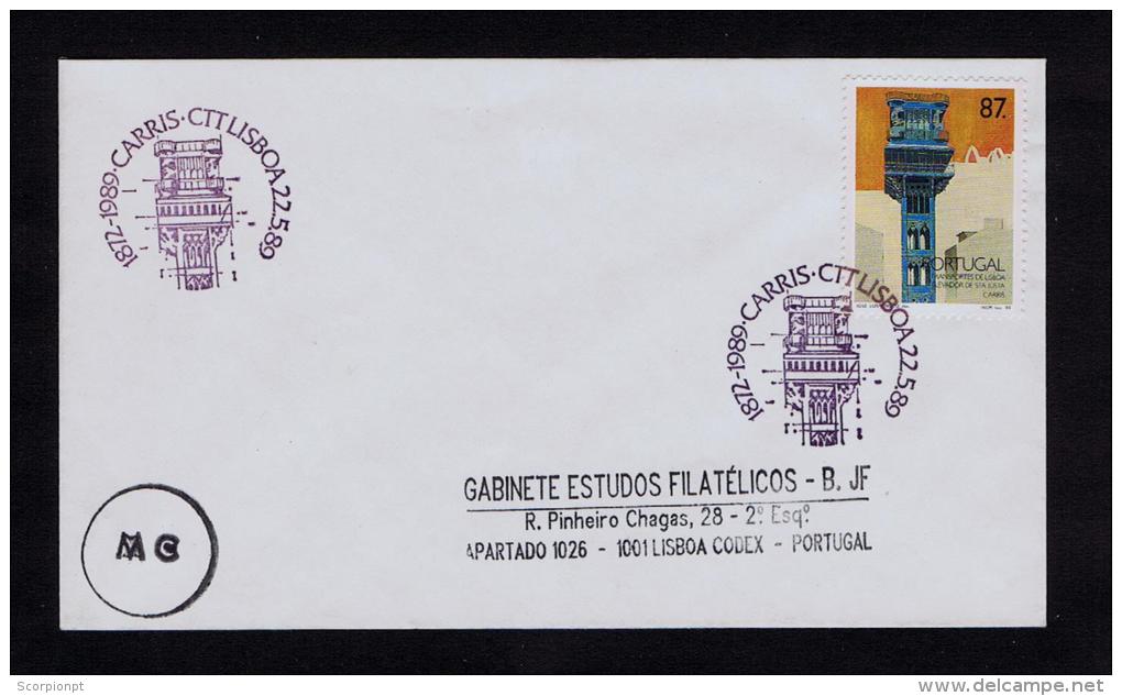 Portugal Lisboa Architecture Eifell 1989 Cover Covers élevateur Stª Justa Transports Sp2375 - Postal Logo & Postmarks