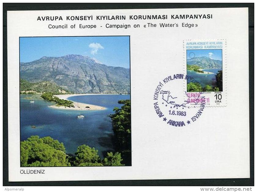TURKEY 1983 FDC & Maximum Card (SET) - Council Of Europe/Campaign On The Water's Edge, Michel #2640-42 - Cartes-maximum