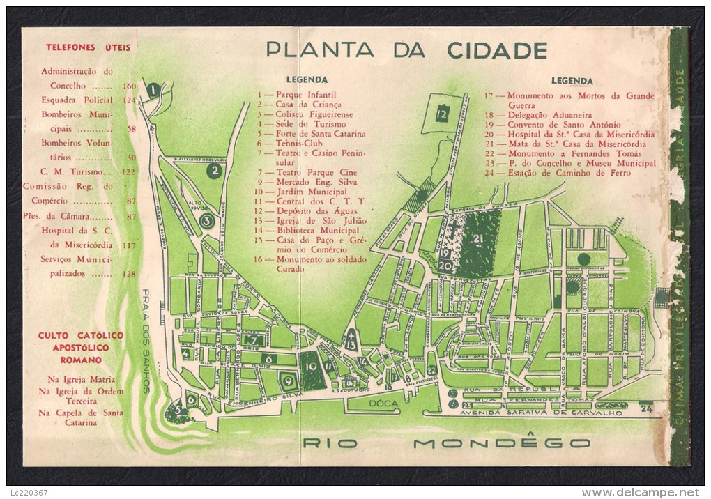 PORTUGAL FIGUEIRA DA FOZ MAPA TURISTICO DA CIDADE DOS ANOS 40 - Topographische Karten