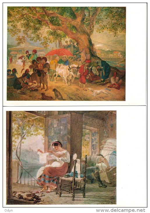 K. Briullov paintings; set of 16 BIG postcards 15x21 with cover - see all scans