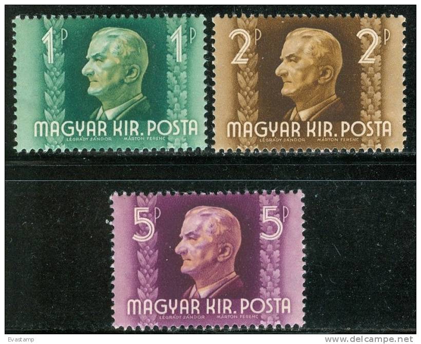 HUNGARY - 1941. Admiral Nicholas Horthy Wmk.210 Or IX.  MNH!! Mi 657-659. - Unused Stamps