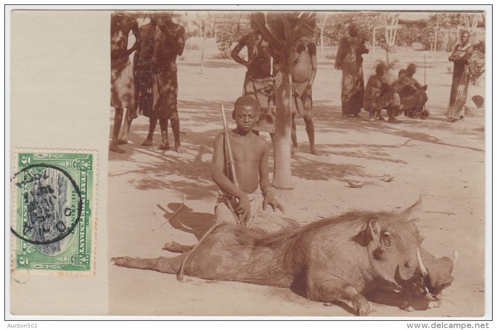 18844g CONGO BELGE - ETHNOGRAPHIQUE - Phacochère - Katanga  - 1909  - Carte Photo - Congo Belge