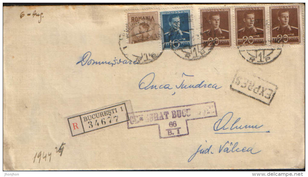 Romania-Registered Letter Expres Circulated In 1944 ,censored Bucuresti  66/B1 - Lettres 2ème Guerre Mondiale