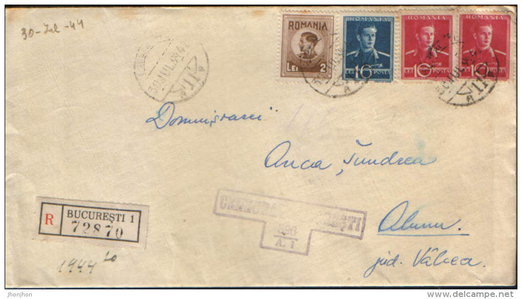 Romania-Registered Letter  Circulated In 1944 ,censored Bucuresti  398/A1 - 2de Wereldoorlog (Brieven)