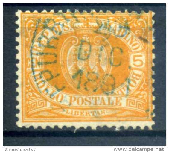 SAN MARINO  - 1877 COAT OF ARMS, 5c ORANGE - Usados