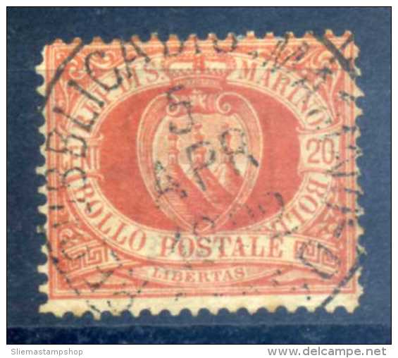 SAN MARINO  - 1877 COAT OF ARMS, 20c RED - Oblitérés