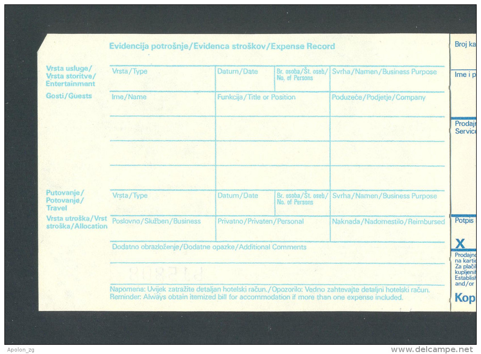 USA - CROATIA - SLOVENIA , AMERICAN EXPRESS CHARGE RECORD FORMS, UNUSED. RARE! - Sonstige & Ohne Zuordnung