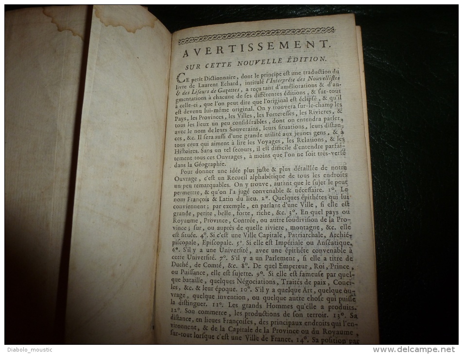 Rare Original 1772 DICTONNAIRE GEOGRAPHIQUE Portatif Ou Description Des ROYAUMES,PROVINCES,VILLES ,PATRIARCHATS,EVECHES. - 1701-1800