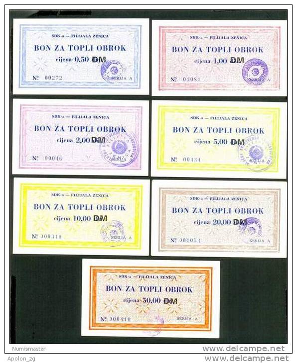 BOSNIEN UND HERZEGOWINA - BOSNIA, WAR TIME BANKNOTES , ZENICA EMERGENCY ISSUE SDK ALL 7 BANKNOTES ND 1993 - Bosnien-Herzegowina