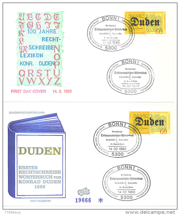 1980  2 Ersttagsbriefe  100 Jahre Konrad Duden - 1971-1980