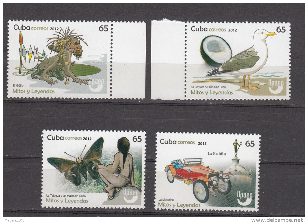 CUBA, 2012, Mitos Y Leyandas, Set 4 Value, Monkey, Bird, Butterfly, Car, MNH, (**) - Usati