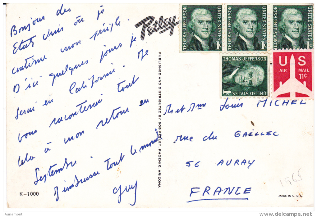 Estados Unidos--1965--Tucson--Sellos De Thomas Jefferson +Air Mail--a, Auray, Francia - Tucson