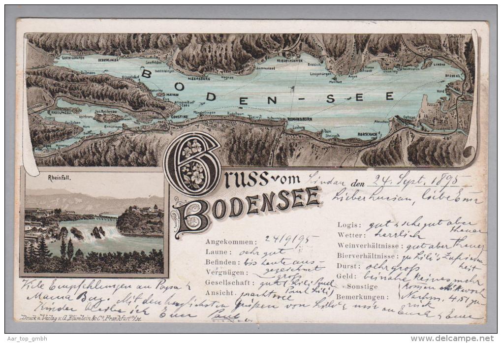 Motiv Landkarten Bodensee/Rheinfall 1895-09-24 Vogelperspektive Lithokarte - Cartes Géographiques