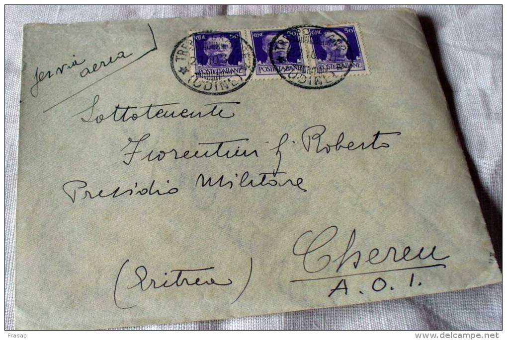 ITALY-ETHIOPIE 1938-AIR MAIL -COVER + LETTER -TIMBRE COLONIALE CHEREN ERITREA? - Erythrée
