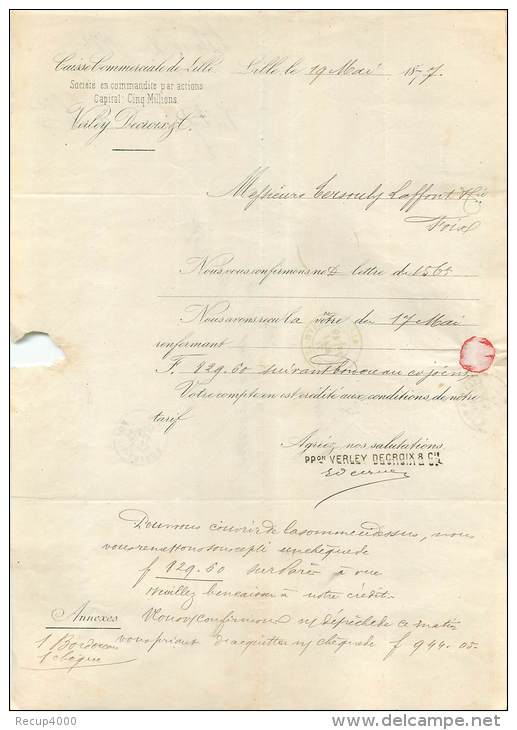 TIMBRE PERFORE  25 C Sage  V D  Verley Decroix Lille   à Foix  1877   2 Scans - Autres & Non Classés