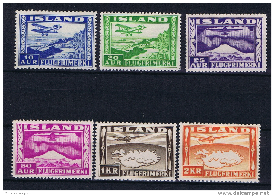 Iceland: 1934  Mi 175 - 180  MNH/**  - MH/*, 176 A - Luftpost