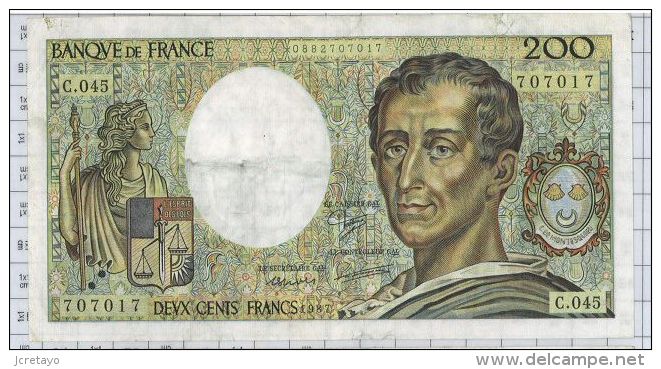 200 Francs Montesquieu, Ref Fayette 70/7, état TTB - 200 F 1981-1994 ''Montesquieu''