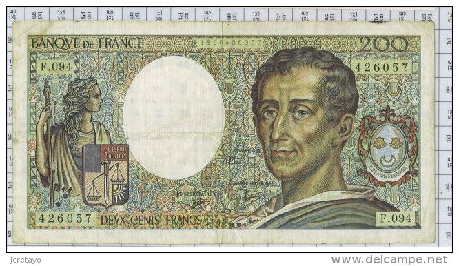 200 Francs Montesquieu, Ref Fayette 70/10b, état TTB - 200 F 1981-1994 ''Montesquieu''