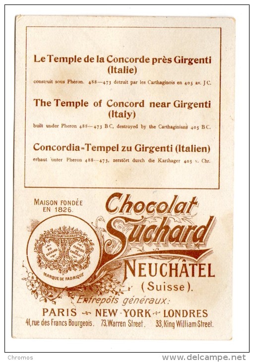 Chromo SUCHARD, N° 74 / 4, Monuments Orientale, Orient, Temple De La Concorde Près Girgenti, Italie - Suchard