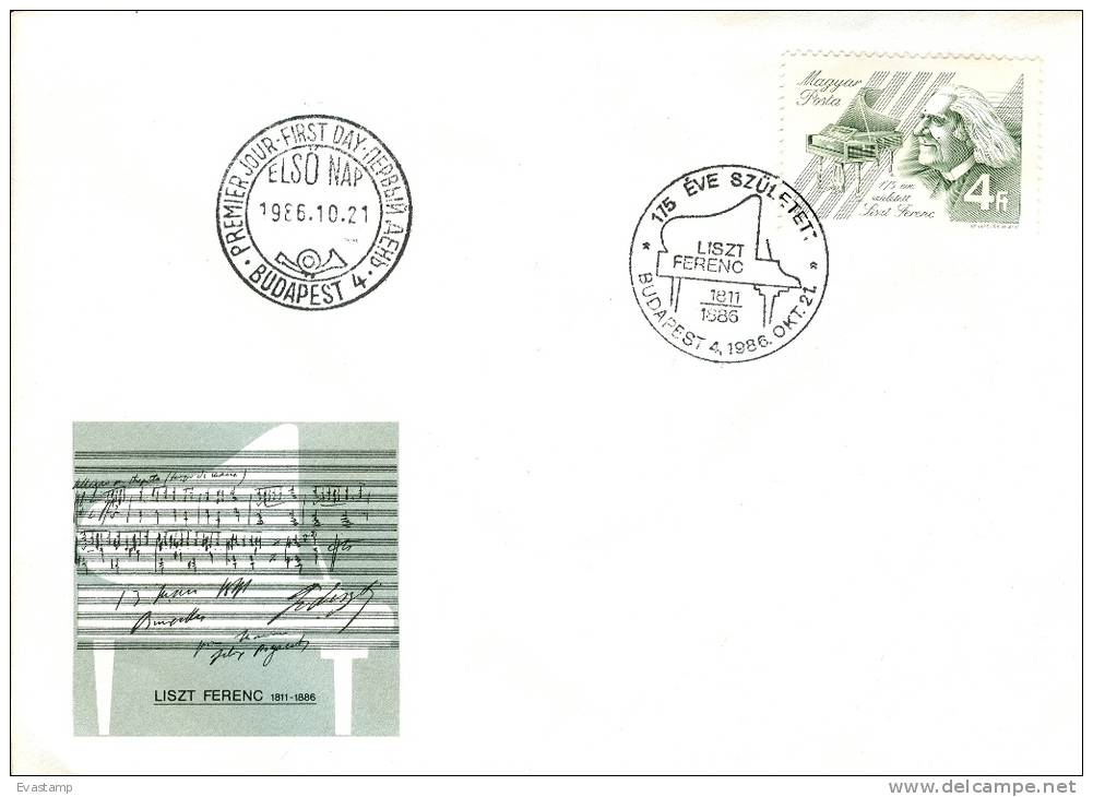 HUNGARY - 1986. FDC - Composer Ferenc Liszt Mi3842. - FDC