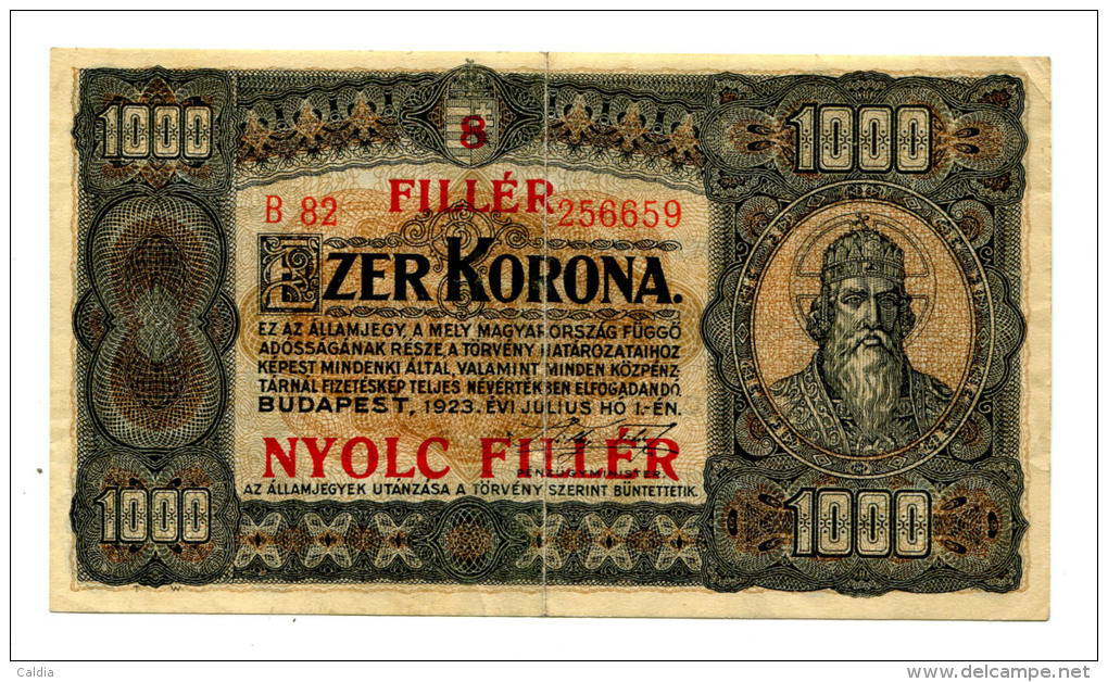 Hongrie Hungary Ungarn 1.000 Korona 1923 "" 8 Filler "" Overprint # 2 - Ungheria