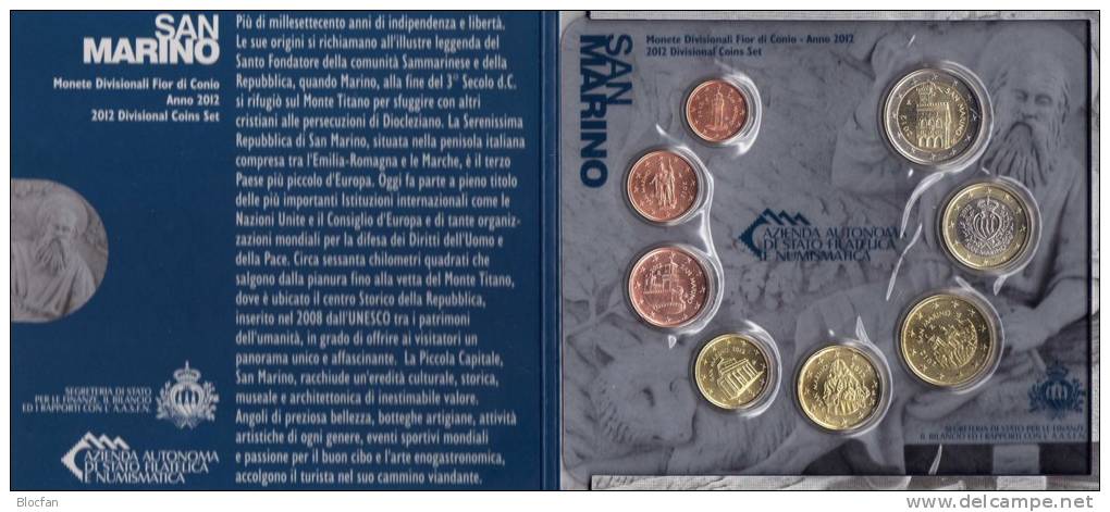 EURO-Blister San Marino Euromünzen-Satz 2012 Stg 81€ Stempelglanz Der Münzen 0,01-2,00 Handgehoben Set Coin Of Italia-SM - San Marino