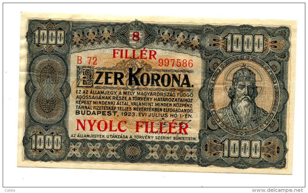 Hongrie Hungary Ungarn 1.000 Korona 1923 "" 8 Filler "" Overprint # 7 - Hongrie