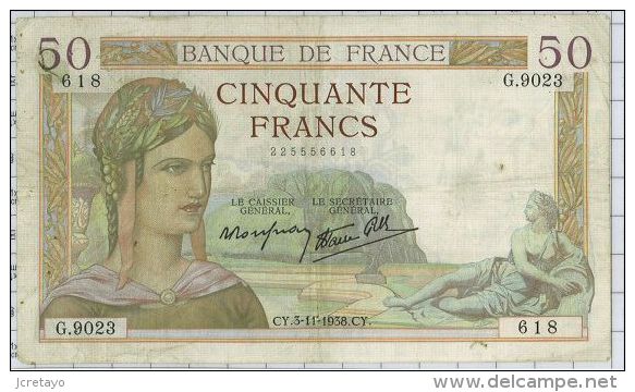 50 Francs Ceres Type 1933 Modifié, Ref Fayette 18-18, état TTB - 50 F 1934-1940 ''Cérès''