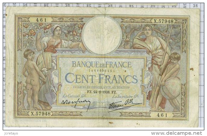 100 Francs Luc Olivier Merson Type 1906 Modifié, Ref Fayette 25-12, état TTB - 100 F 1908-1939 ''Luc Olivier Merson''