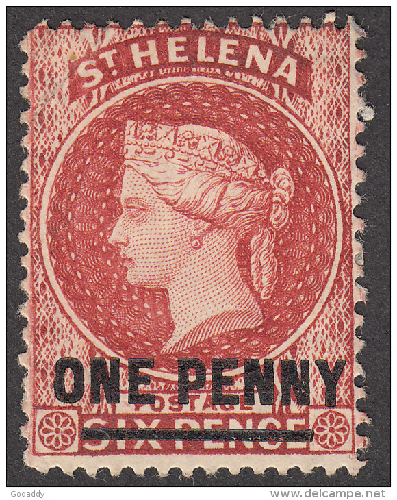 St Helena  1884  1d On 6d  SG38  MH - Saint Helena Island