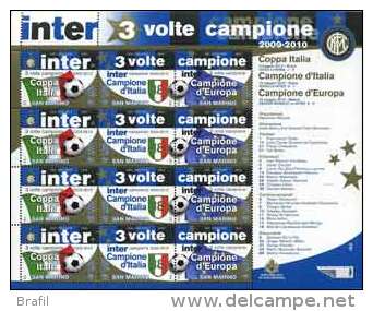 2010 San Marino, Minifoglio Inter 3 Volte Campione, Serie Completa Nuova (**) - Blocs-feuillets