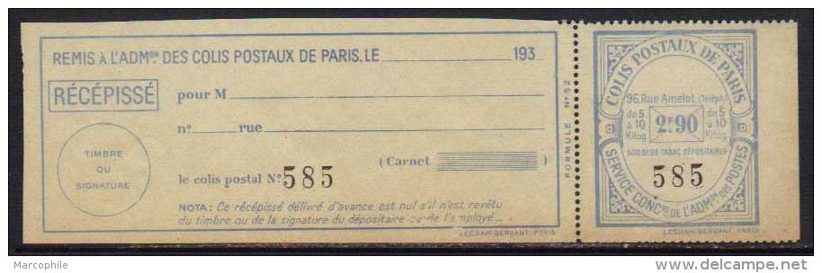 COLIS POSTAUX PARIS POUR PARIS / 1930 # 153 / COTE 22.00 EUROS (ref 4746) - Nuevos