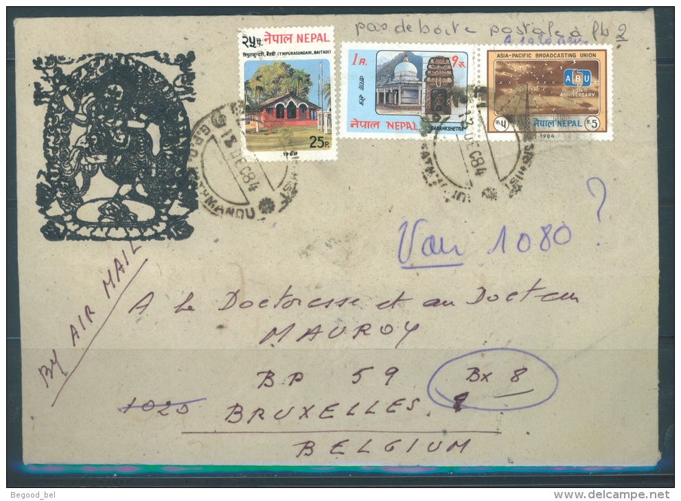 NEPAL  -  COVER - 13.12.1984 - FROM KATHMANDU TO BELGIUM  - Mi 415+435+439 Yv 405+409+385 - Lot 8345 - Nepal