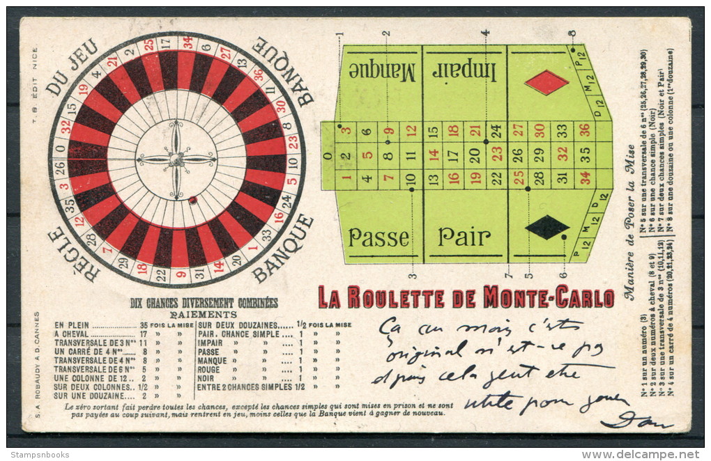 1902 France Roulette Monte Carlo Casino Gambling Gaming Postcard - Mohan, Ardennes - Other & Unclassified