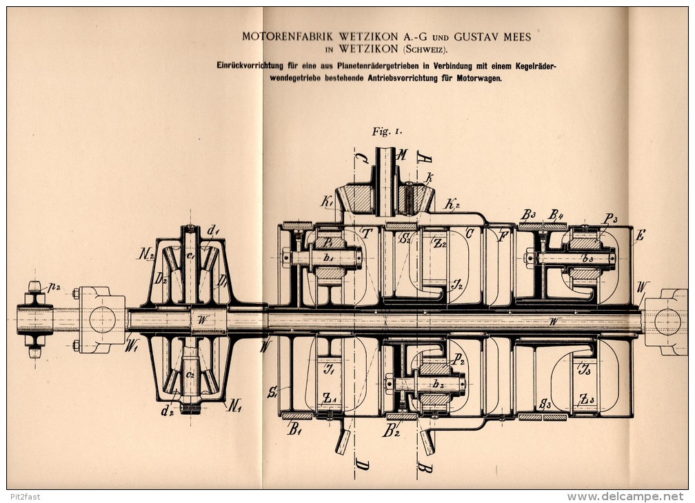 Original Patentschrift - G. Mees In Wetzikon , 1898 , Einrücker Für Motorwagen , Automobile , Motorenfabrik !!! - Cars