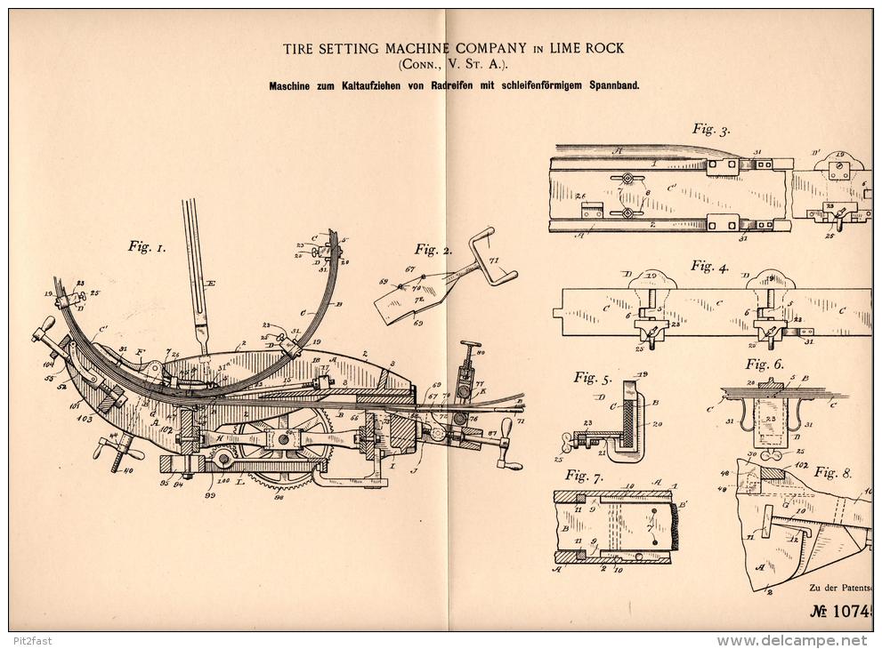 Original Patentschrift - Tire Setting Machine Comp. In Lime Rock , 1898 , Machine For Mounting Of Tires , Connecticut !! - Tools