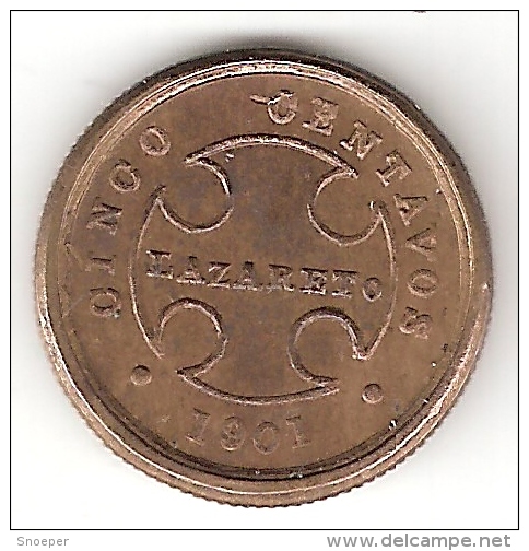 *Colombia Bogota Lepra  Coinage 5 Centavo 1901 B Km L2  Xf Look !!!!!! - Colombia