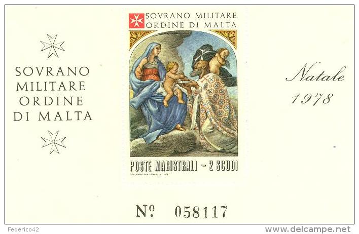 SMOM LOTTO 5 FOGLIETTI NATALE 1978 UNIFICATO BF12 NUOVO MNH (VERGINE E BAMBINO - Sovrano Militare Ordine Di Malta