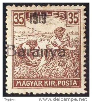 YUGOSLAVIA - UNGARN - CROATIA - BARANYA -  35 Fil.  III Typ Ovpt - Short. "1"  - *MLH  - 1919 - Exist 280 Pcs - AT - Ungebraucht