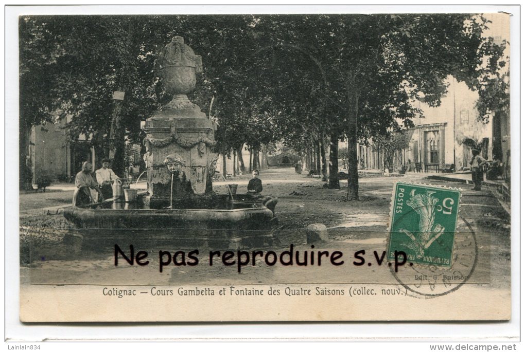 - Cotignac - Cour Gambetta Et Fontaine Des Quatre Saisons, Arrosoirs, Seaux, En 1911, TBE, Scans. - Cotignac