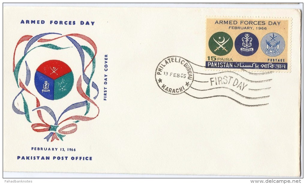 PAKISTAN 1966 MNH FDC FIRST DAY COVER ARMED FORCES DAY, ARMY NAVY & AIR FORCE - Pakistan