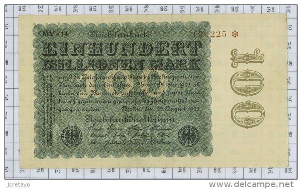 Reichsbanknote 100 000 000, état SPL - 100 Miljoen Mark
