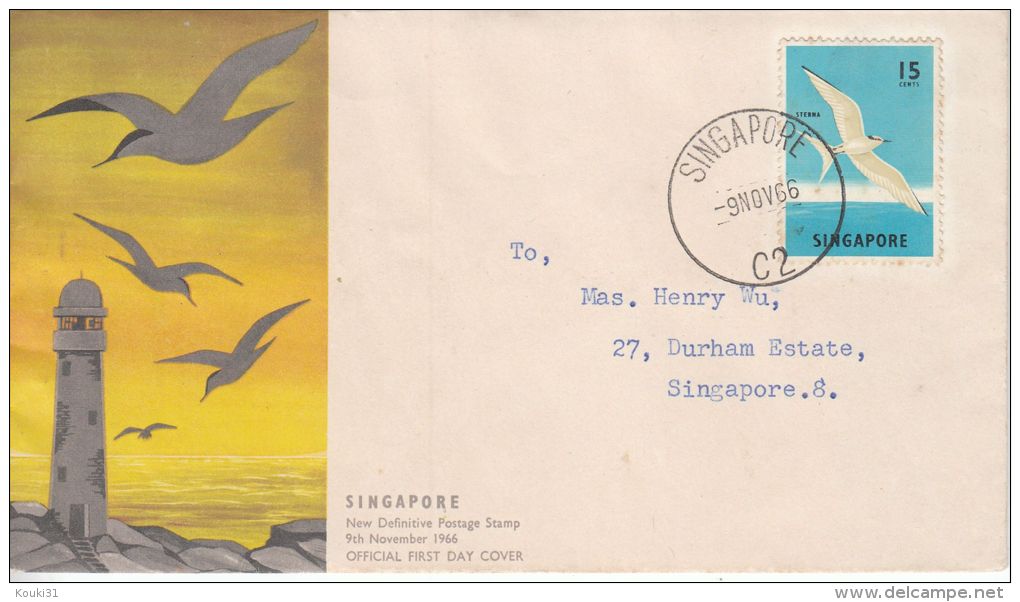 Singapour YT 57B FDC : Sterne , Hirondelle De Mer - 1966 - Hirondelles