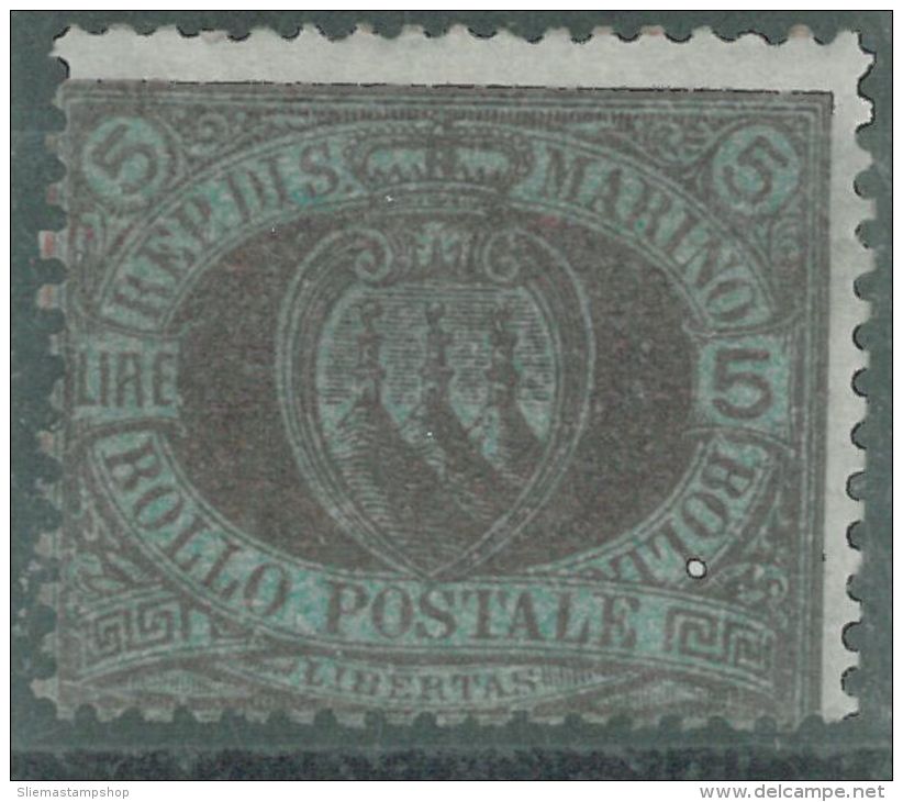 SAN MARINO - 1892 Coat Of Arms 5c Carmine On Green - Neufs