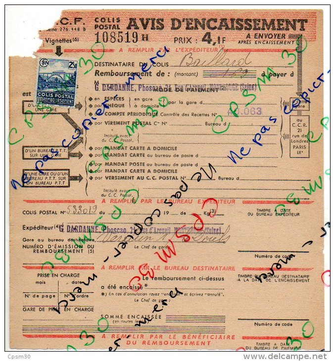SNCF Colis Postaux - Avis D´ Encaissement - Timbre 2.50 Fr - Remboursement - Bleu - Viaduc De Garabit (n°108519) - Altri & Non Classificati