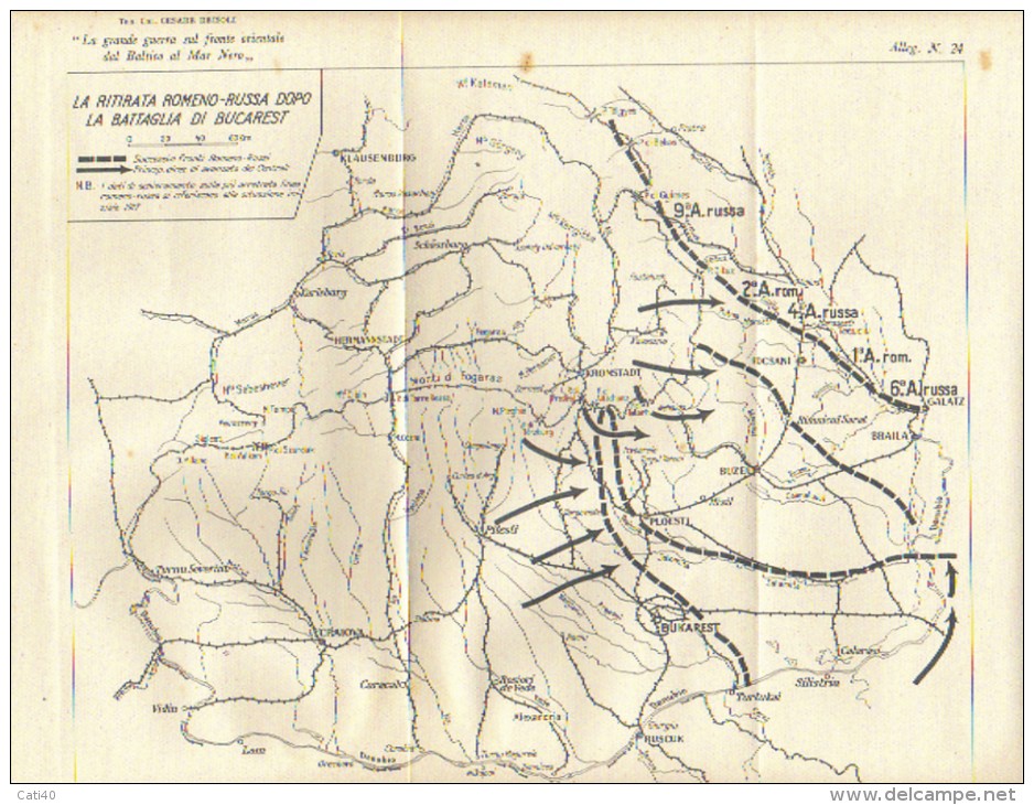 MILITARIA -  GRANDE GUERRA - Carta Geografica Militare - RITIRATA ROMENO-RUSSA DOPO LA BATTAGLIA DI BUCAREST - Documenti