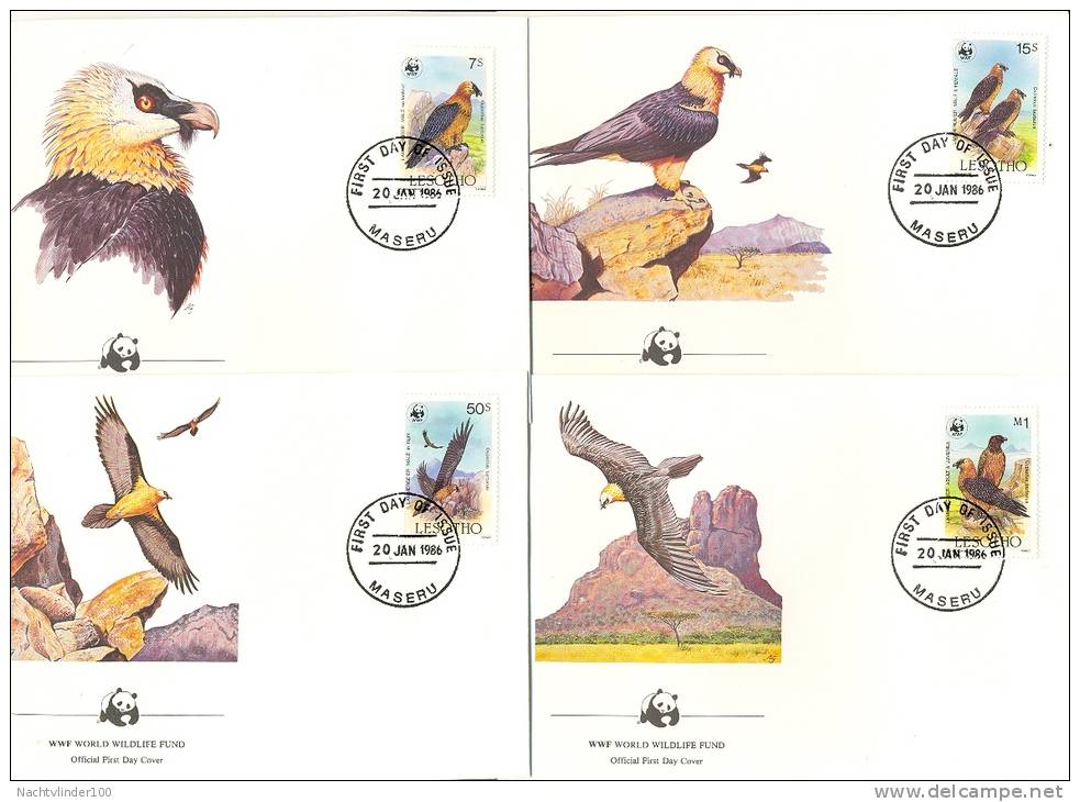 Nat034fb WWF ROOFVOGELS LAMMERGIER VULTURE BIRDS OF PREY GREIFVÖGEL AVES OISEAUX LESOTHO 1986 FDC's - FDC