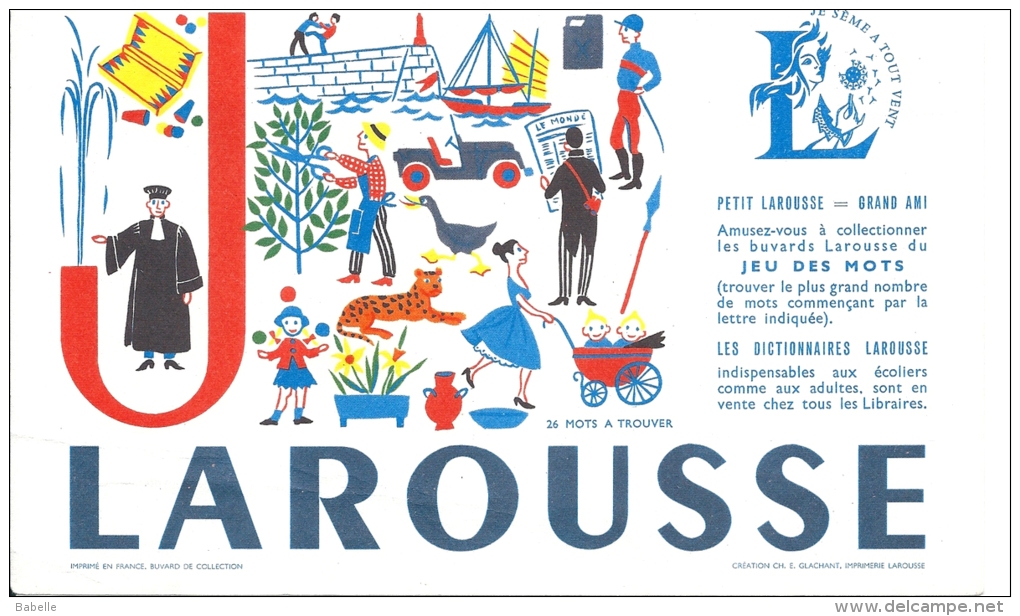 Buvard - JEU De MOTS "LAROUSSE" Lettre J. (24 Mots à Trouver) - L